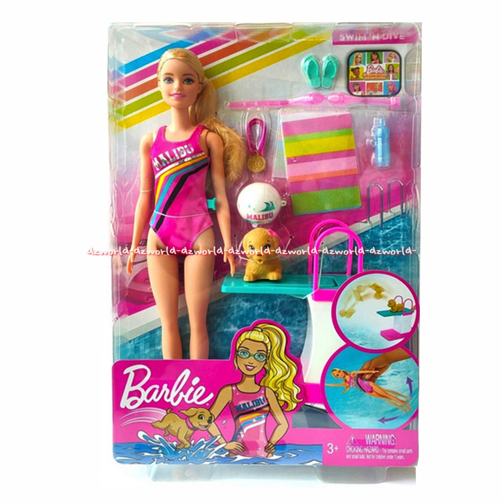 Barbie Swim n Drive Olympiade Mainan Boneka Barbie Bisa Berenang