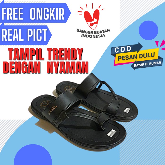SENDAL PRIA SANDAL COWOK COWO CASUAL KASUAL KEKINIAN KULIT SINTETIS JEPIT MURAH STEXEL KENZO SX09