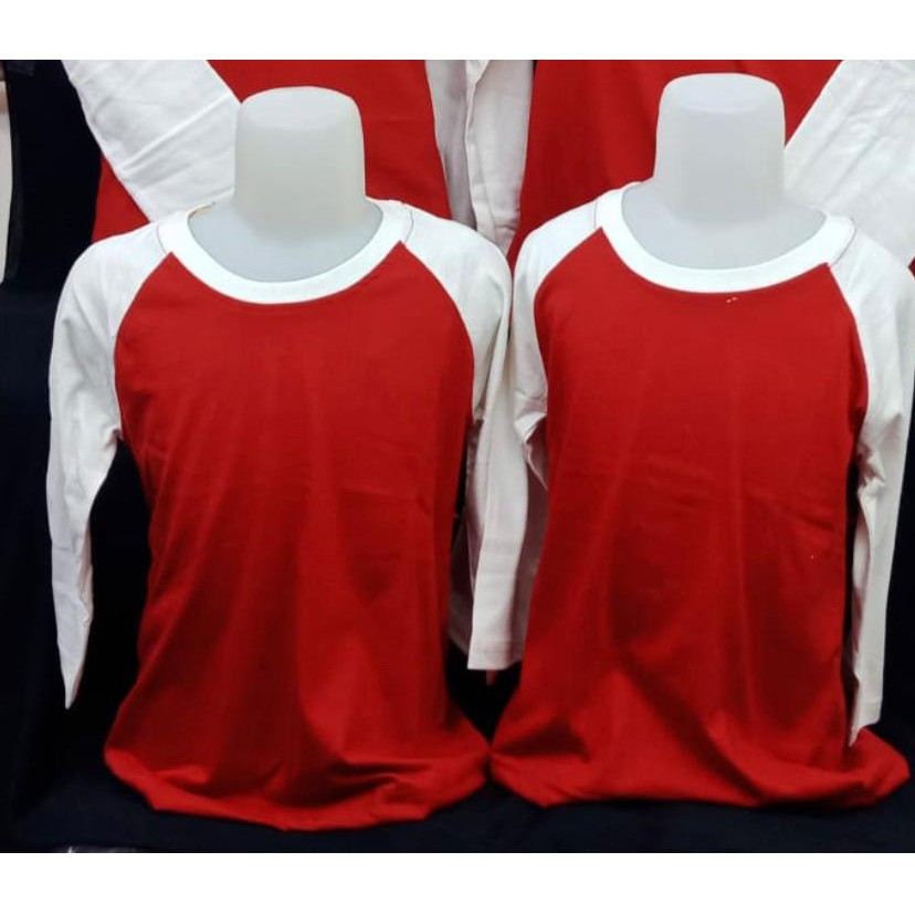 RAGLAN ANAK POLOS LENGAN 3/4 BADAN MERAH LENGAN PUTIH MLXLXXL UNISEX