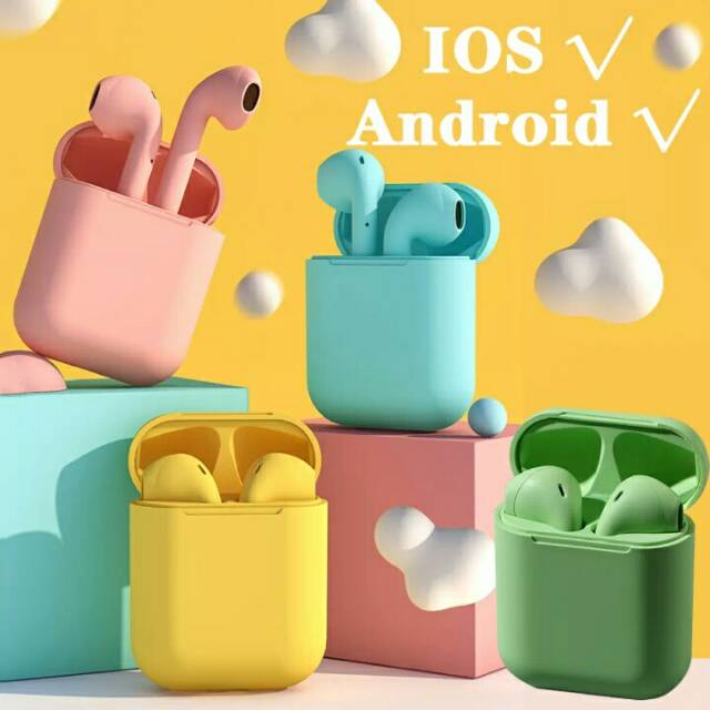 Earphone Wireless Bluetooth i12 TWS - Headset Bluetooth i12 Macaron - Headset Bluetooth i12 Warna
