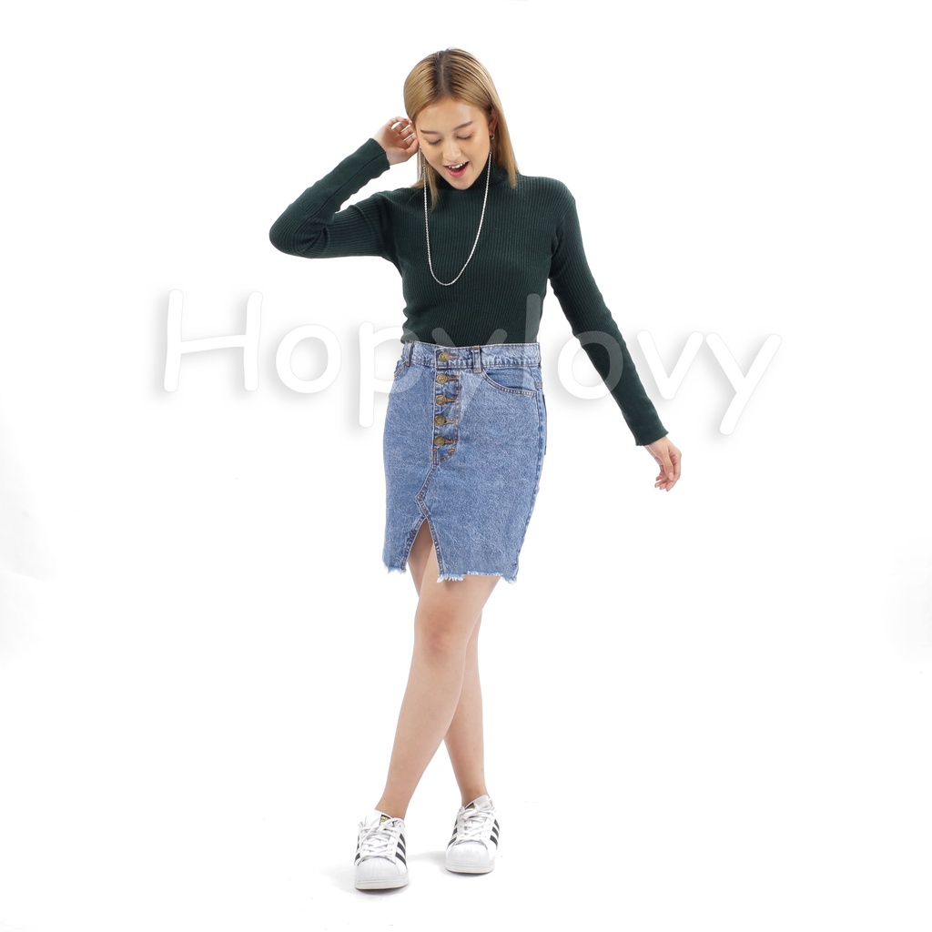 HOPYLOVY Rok Jeans Span Midi Ripped Skirt Zeya 8211