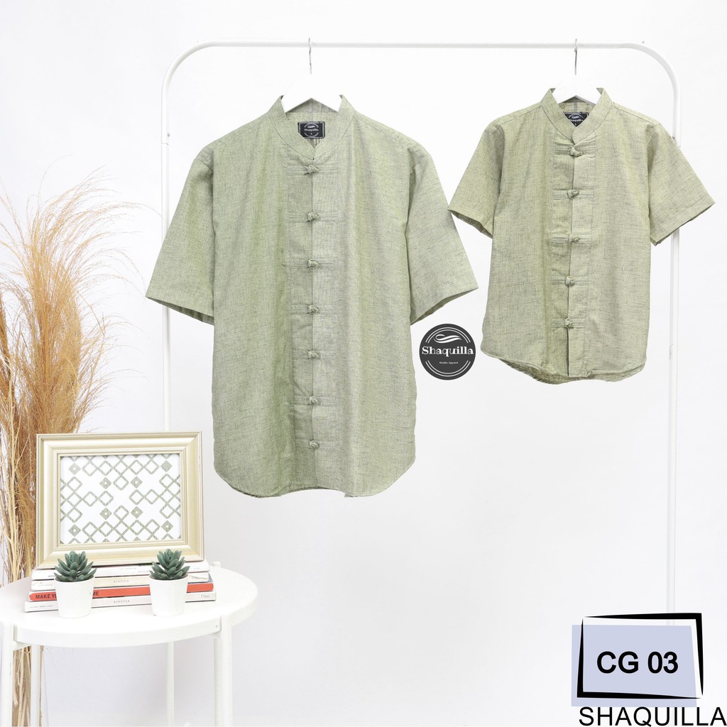 BAJU KOKO COUPLE AYAH DAN ANAK LEBARAN LENGAN PENDEK VARIAN WARNA SOFT PASTEL WARNA HIJAU