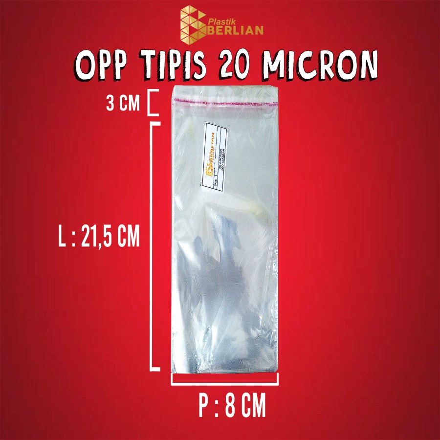 

8 x 21,5 cm Plastik OPP TIPIS (100 lbr) lem/seal