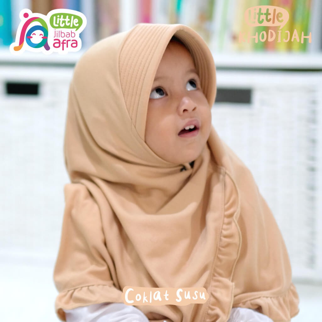 Jilbab Instan Anak Little Khodijah Coklat Susu - Little Jilbab Afra - Bahan Kaos, Adem &amp; Lembut