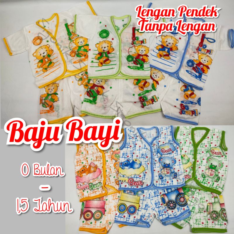 (1 Set) Baju + Celana Bayi 0 - 12 Bulan Lengan Pendek Tanpa Lengan Perlengkapan Anak Newborn Motif Unisex Cewek Cowok Murah Sigonik