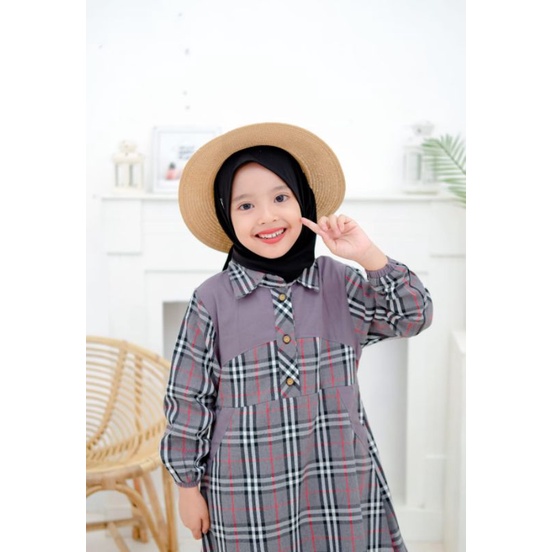 Zaja - Busana Muslim Anak Perempuan Motif Kotak-kotak Kombinasi Polos Untuk Anak 4-12 Tahun / Baju Gamis Anak-anak Terbaru &amp; Lucu / Fashion Muslim Anak-anak / Gamis Flanel Terbaru