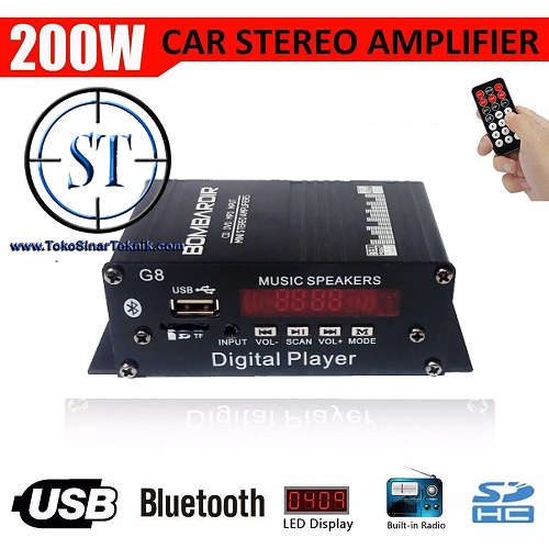 Kit Digital Mp3 Player Power Amplifier MIni G8 &quot; BOMBARDIR &quot; 200W HIFI Car Audio Stereo 2 Channel USB Mp3 Bluetooth SD FM 12V Speaker Subwoofer + Remote