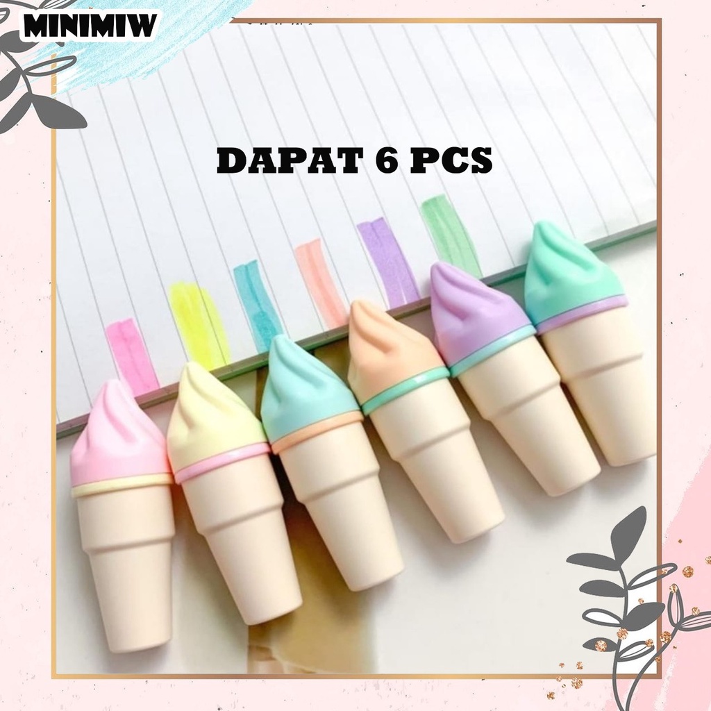 STABILO ES KRIM ISI 6 PCS ICE CREAM HIGHLIGHTER WARNA WARNI PASTEL SPIDOL LUCU