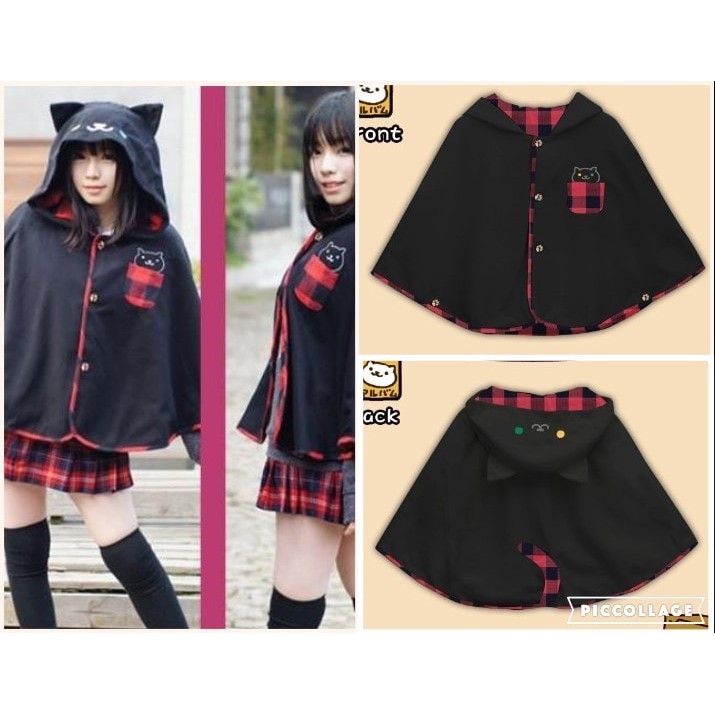 Jaket NekoAtsume BLACK CAPE Hoodie BARANG BERKUALITAS PALING KECE