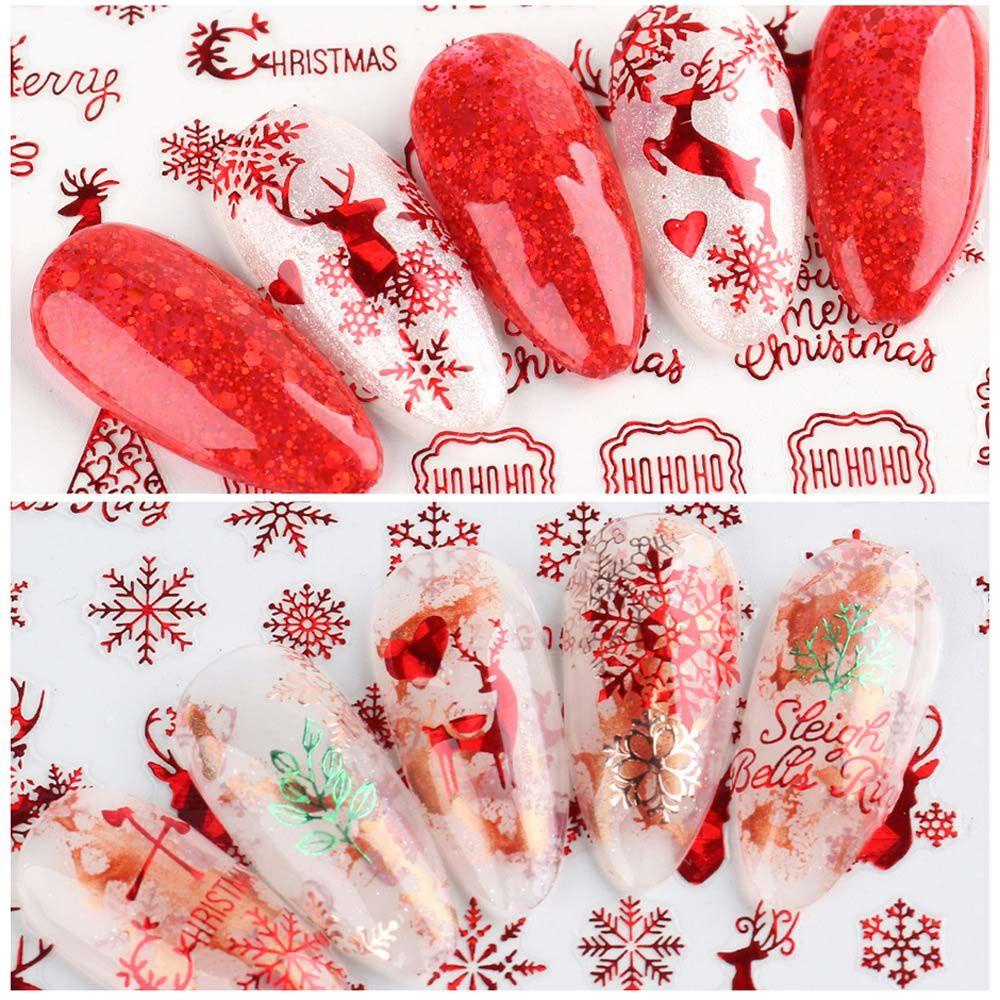 Mxbeauty Stiker Kuku Natal Wanita 9pcs/set Elk Manicure Aksesoris Snowflake Pohon Natal Nail Art Dekorasi