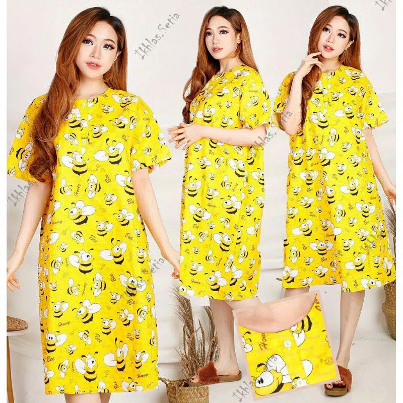 DASTER JUMBO LD 120 KATUN KARAKTER KANCING DEPAN BUSUI BUMIL LENGAN PENDEK GUDANG_DASTER_PEKALONGAN-JB LEBAH