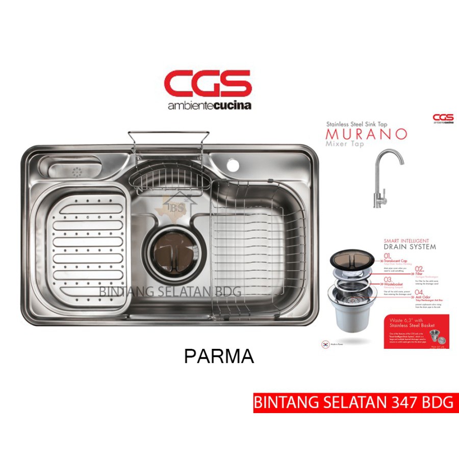 CGS KITCHEN SINK/ BAK CUCI PIRING CGS PARMA STAINLESS STEEL FULLSET