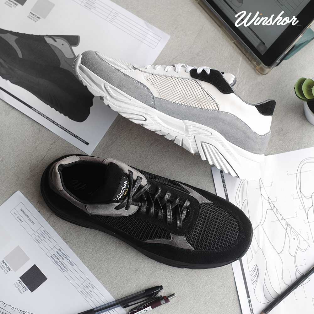 Sepatu Sneakers Kulit - Winshor - Xenon - White Grey tone