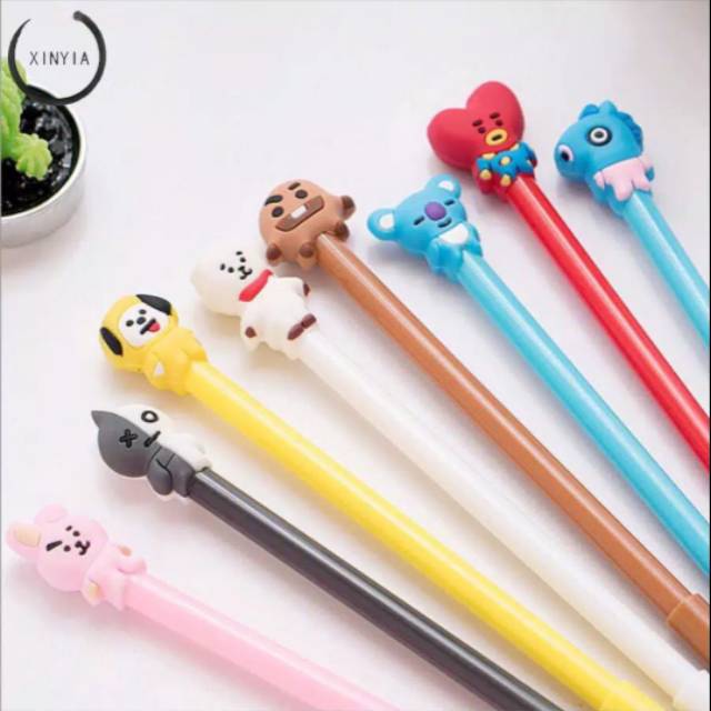 

Pena Pulpen Karakter KPOP BT21 Cute Black Ink Gel Pen Kawaii Cartoon Ballpoint School