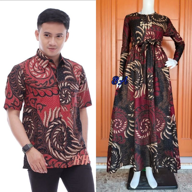 Batik Couple_Maora Sania Ruffle Batik Couple Ori Ndoro Jowi DNT Garansi Termurah-Cp hem puser abang