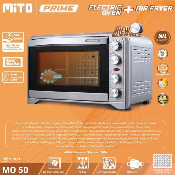 MITO Air Fryer Oven 50 Liter Low Watt PRIME MO 50 Rotisserie MO-50