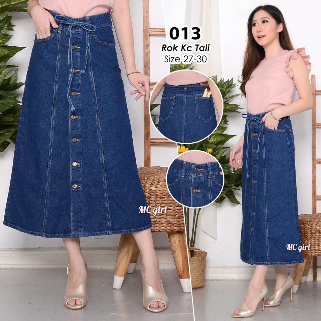 MC girl - Rok Jeans Full Kancing Tali Wanita / Rok Lepis Kancing Depan 7/9 Cewek / Rok Payung Panjang Denim Ful Kancing Hidup / Rok Sepan Tulang 7/8 / Rok Jins Garis / Bawahan