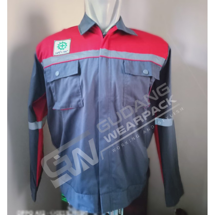 WEARPACK ATASAN Gudang Wearpack - Baju Kerja Seragam Proyek Warna ABU - MERAH