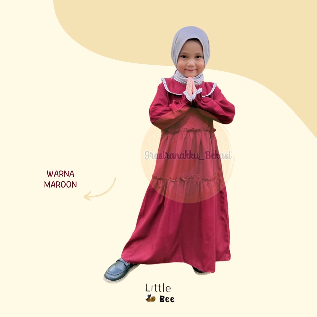 Gamis Anak Rosa Rayon LittleBee Warna Maroon Size 2-8 thn