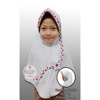 Jual PROMO Kerudung Sekolah SD Kepang Jilbab Sekolah Anak Ukuran M ...