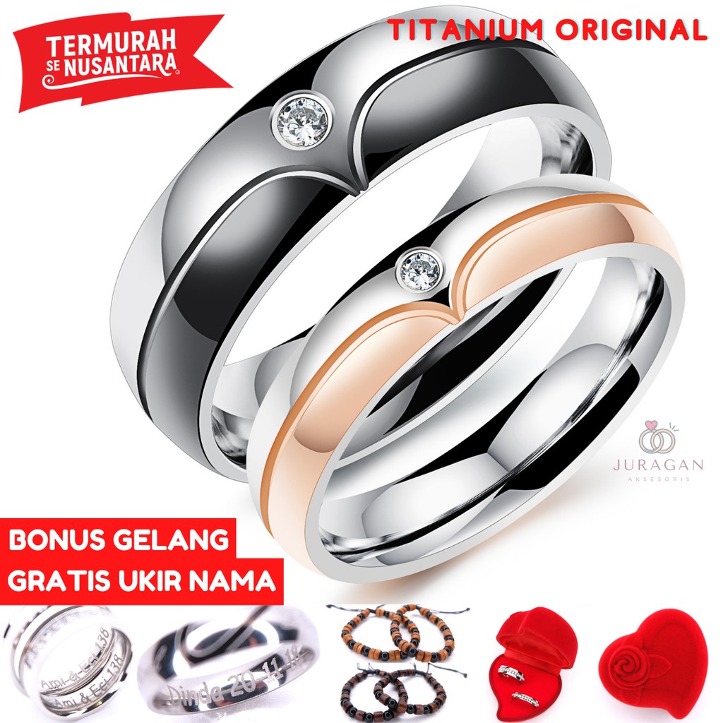 AILOVIU Cincin Couple Ukir Nama R68 Tunangan Kawin Titanium Ukir Nama Anti Karat Anti Hitam + BONUS Gelang