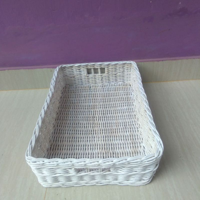 Keranjng rotan persegi kotak nampan besar penyimpanan gelas piring makanan baju laci 42x27x10 cm