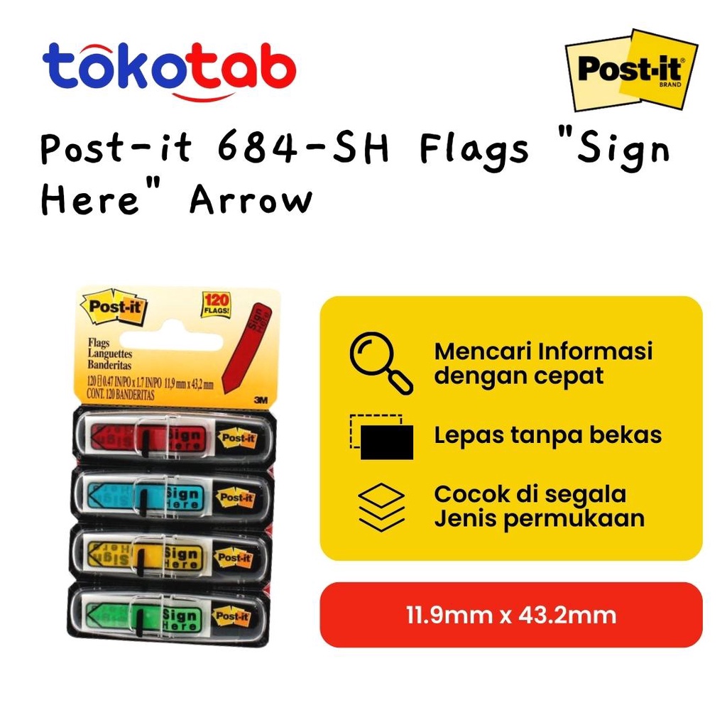 

Tokotab - Memo Sticky Notes Post It 3M Sign Here Panah (684-SH)