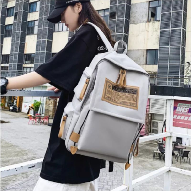 Ransel Pelajar Rapi Ransel Kapasitas Besar Tas Travel Kancing Solid Sederhana Harajuku Chic Fashion Retro Uniseks High Street