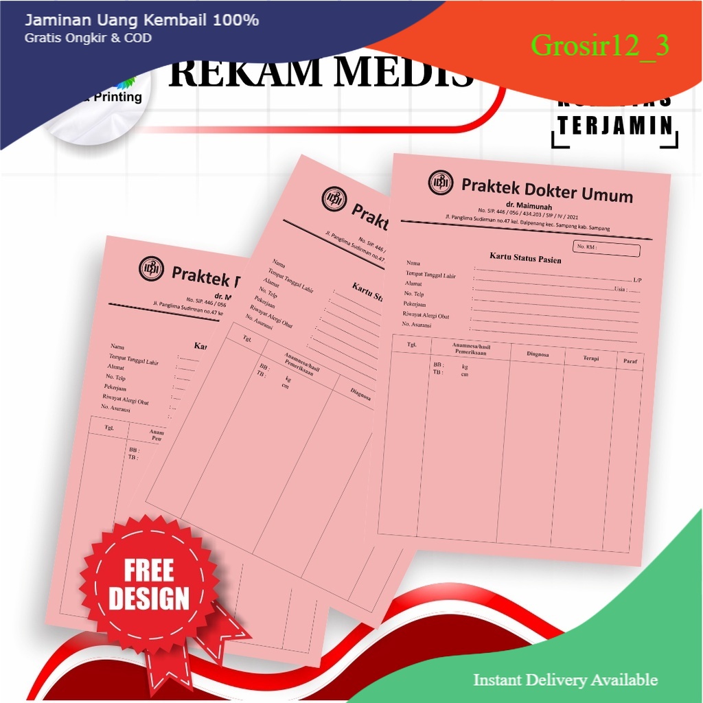 

Cetak Custom Kartu Rekam Medis / Kartu Status Pasien Medical Record Ukuran 19cm x 15cm
