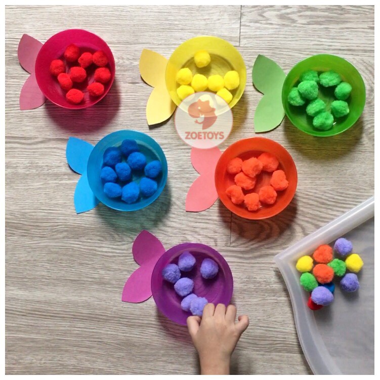 Zoetoys Paket Hemat Motorik Sorting Color Package |  Paket Montessori Mangkok Memisahkan Sorting Warna Pompom Kancing Tweezer Bowl Set