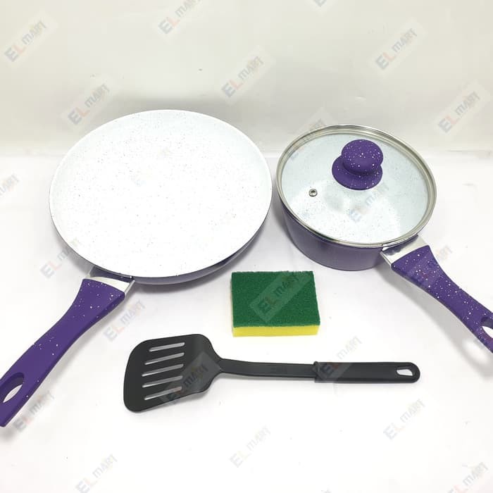 BOLde 5pc purple super pan set panci ungu granite ceramic coating non stick eco green