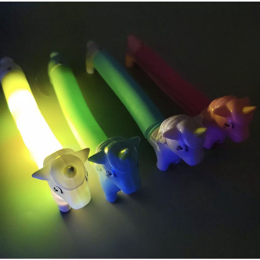 Pop Tube Unicorn LED Tubes Nyala Mainan Anak Tabung Fidget Toy Toys Stress Relief Relieve Pop It Its Squishy Squeeze Edukasi New