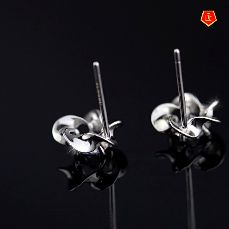 [Ready Stock]Fashionable Elegant Silver Plum Stud Earrings