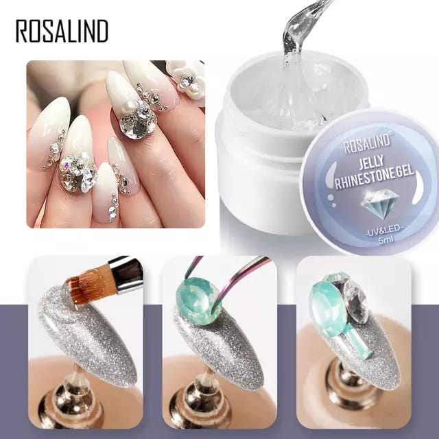 Rosalind Jelly Rhinestone 5ml No Wipe Nail Gel Rhinestone/Lem Aksesoris kuku/Lem Rhinestone/Lem Manik-manik kuku