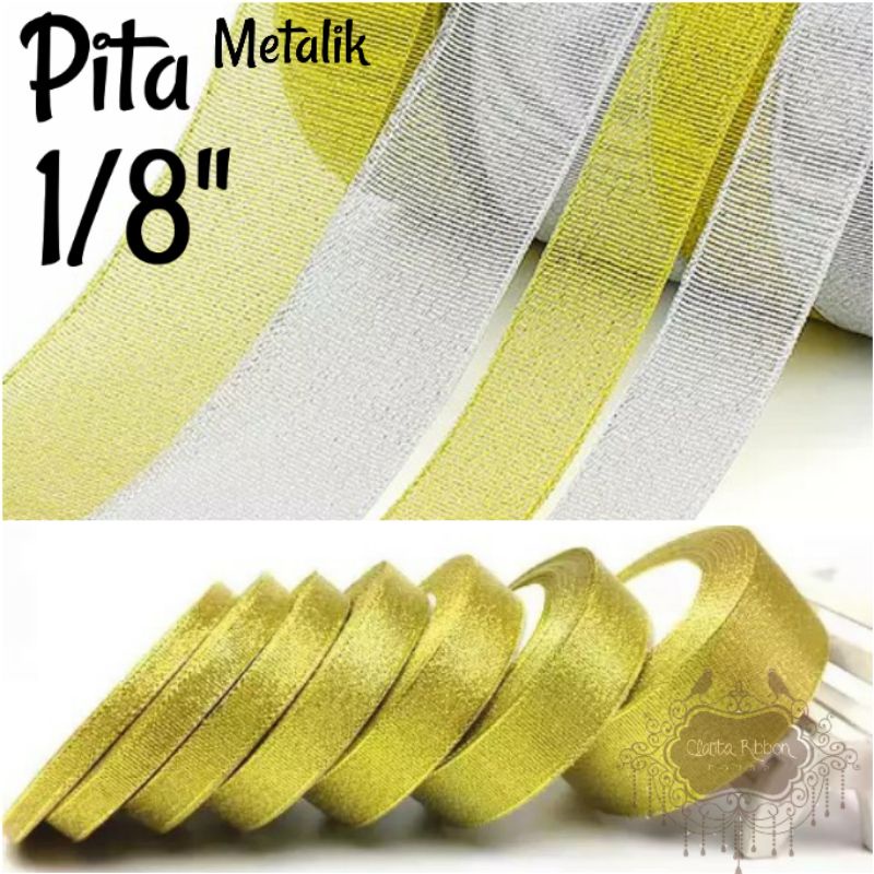 Pita Metalik Gold Silver Emas Perak 1/8&quot; atau 3mm