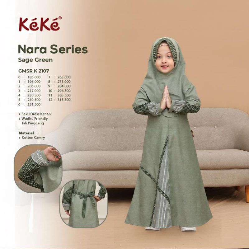Keke Nara Series Sage Green ( K 2107 ) gamis  Anak no 9  by KEKE bisa COD... 