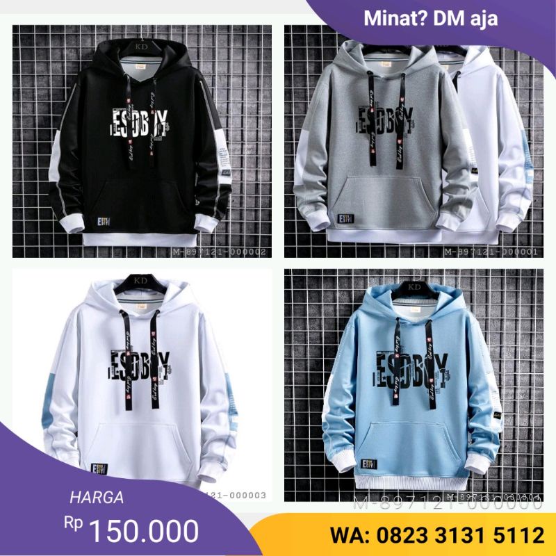 OUTERWEAR PRIA HOODIE ESOBOY VJAG-105Variasi：hitam, putih , abu, biru, marun