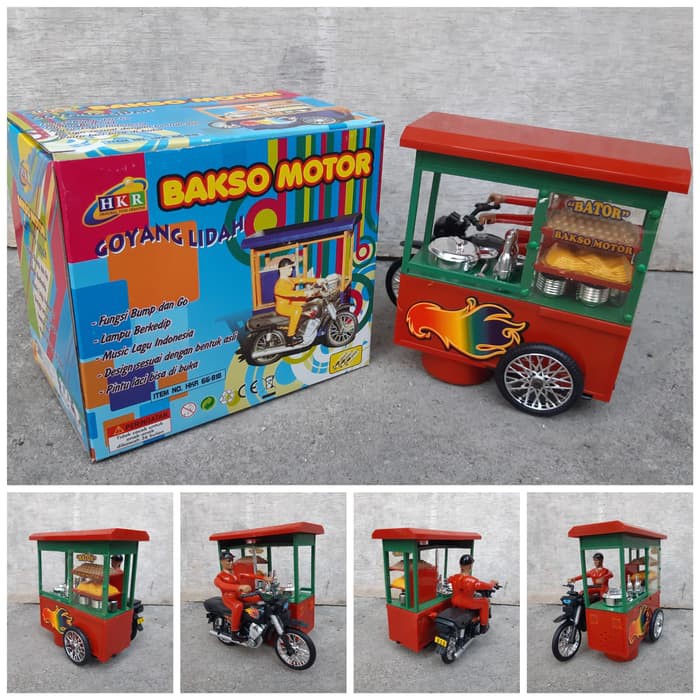 Mainan Gerobak Nasi Goreng , Bakso Loncat , Sate Madura , dan Bakso Motor Bump &amp; Go - Mainan Anak