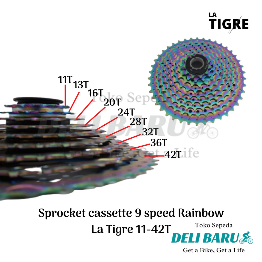 La tigre Sprocket cassette 9 speed rainbow model slop 11-42T sepeda MTB federal lipat