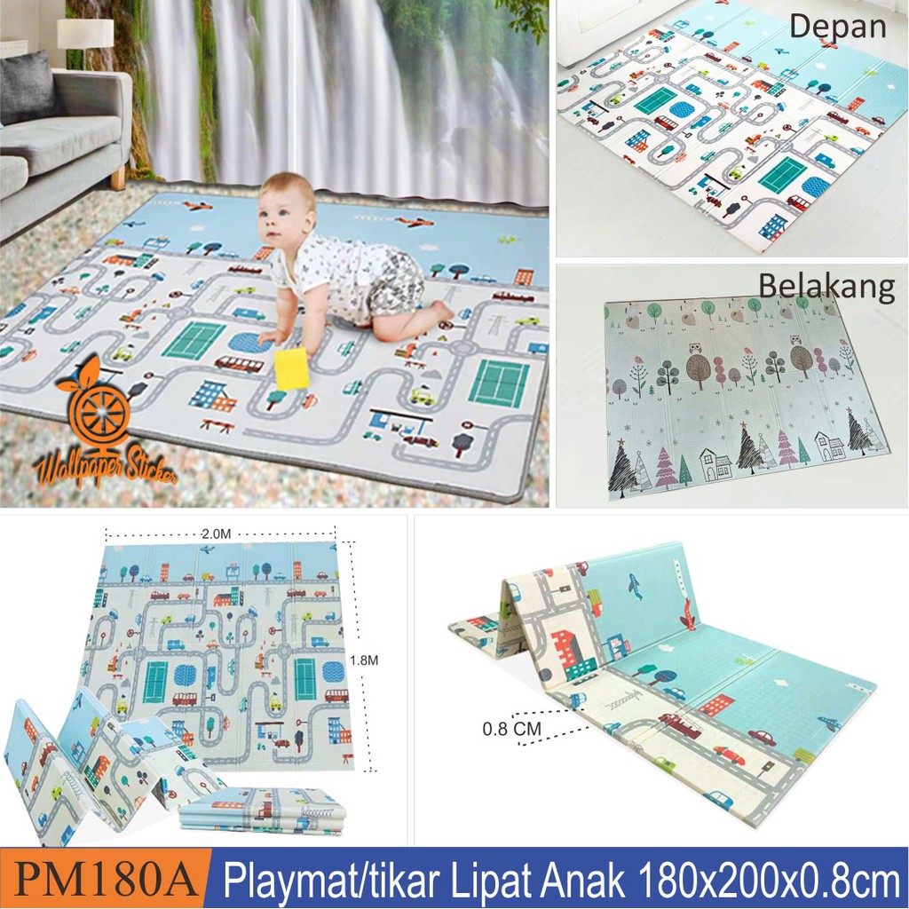 1Playmat Premium Anak Bayi Lipat Tebal Double Pad(Bonus Tas) 2 Ukuran/Karpet Anak Playmat Kartun-8