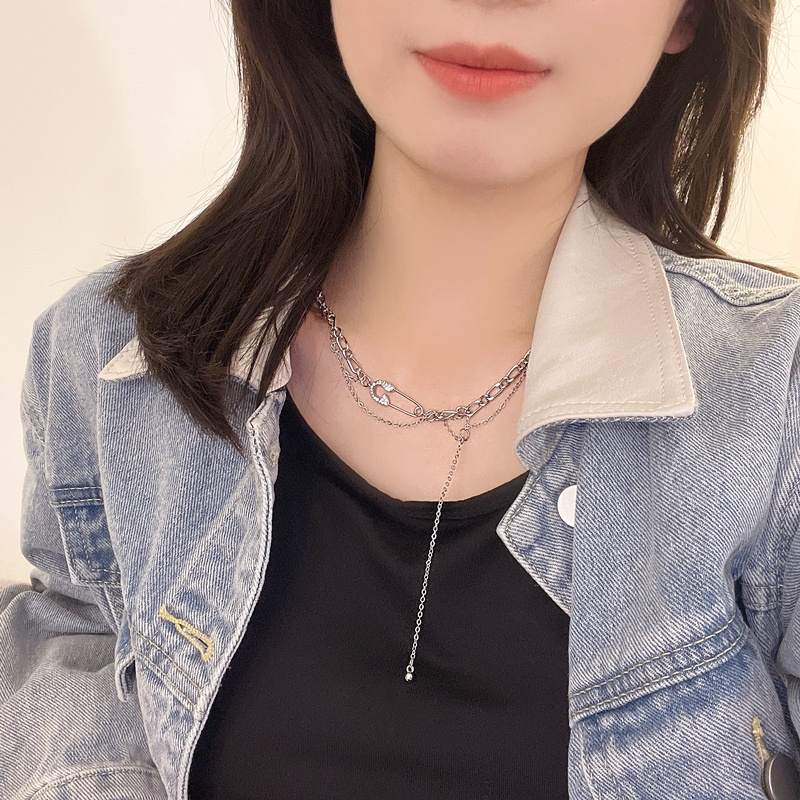 Kalung Rantai Pin Collarbone Gaya Hip Hop