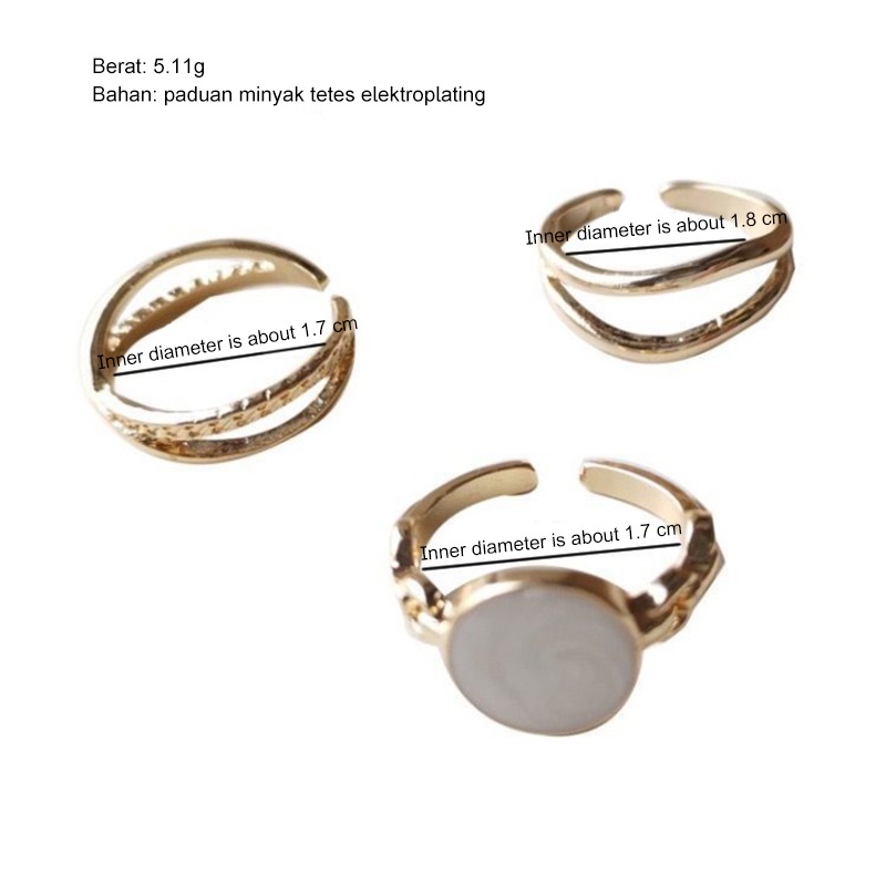 COD 3 Pcs/Set Cincin Terbuka Wanita Korea Anti Karat Dan Luntur Mewah Retro Fashion Murah Import Ready Stock