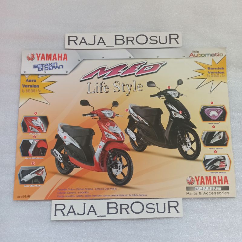 Poster brosur katalog flyer Yamaha Mio Sporty YMAX Accessories Aero Version Garnish Version 2008