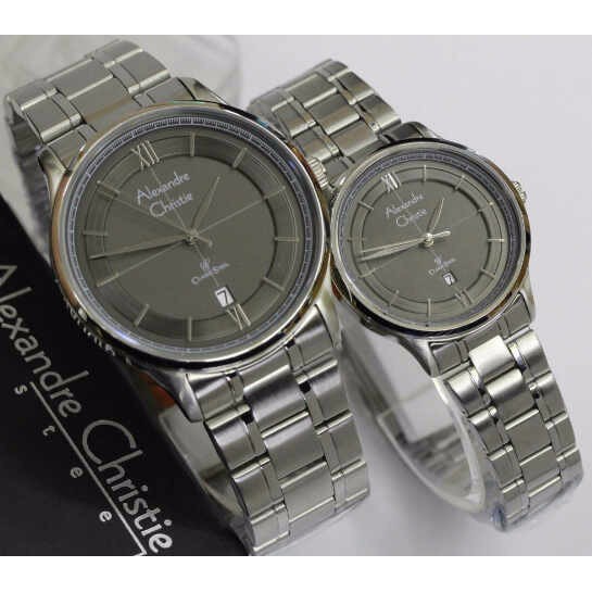Jam Couple AC Alexandre CHristie 8505 Silver Plat Abu Original F-14