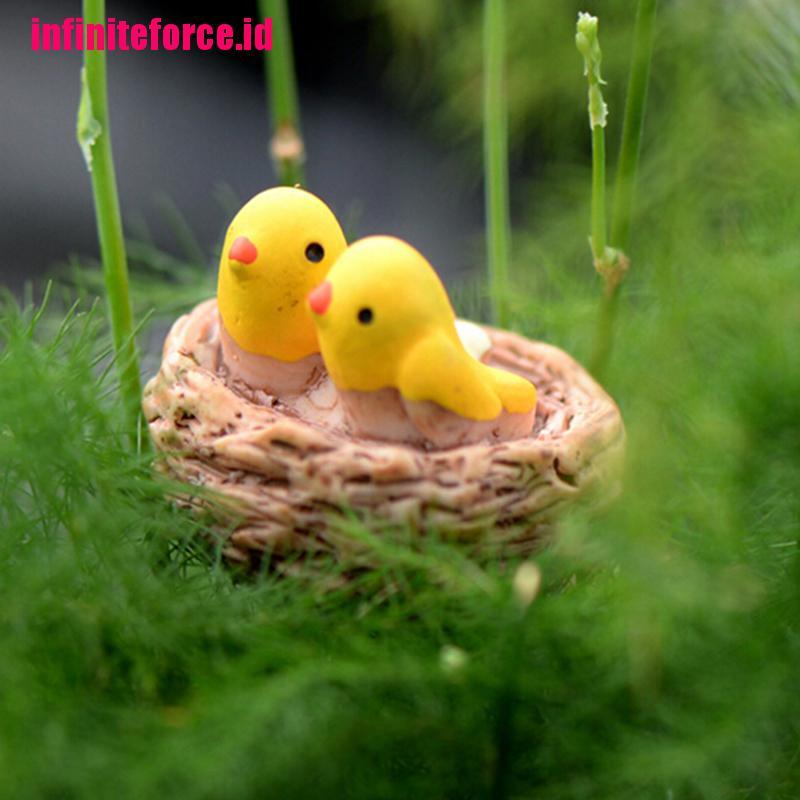 Mini nest with birds fairy garden miniatures gnomes moss terrariums resin crafts figurines for home decoration accessories