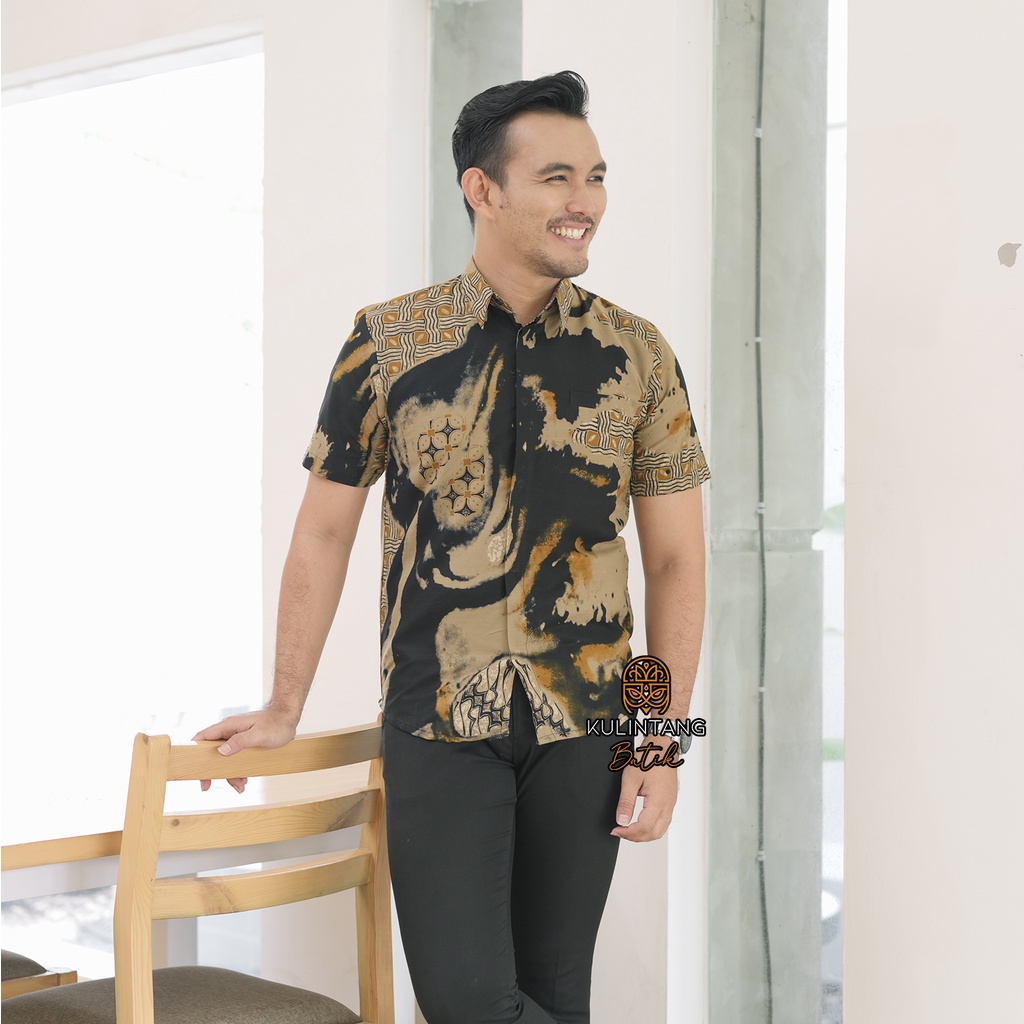 Kulintang Batik - Baju Kemeja Batik Slimfit Pria Bahan Katun Premium Lapis Furing Mewah Berkwalitas / Baju Batik Cowok Model Slimfit Terbaru 2022-Lengan Pendek