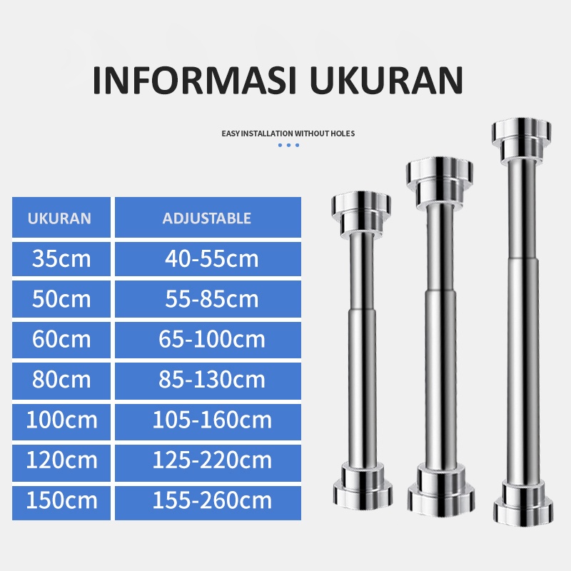 (COD) Tiang Gorden Batang Tiang Gorden Fleksibel Gantungan Serbaguna Teleskopik Gantungan Baju Tirai Kamar Mandi
