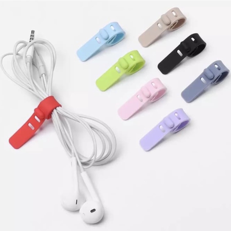 Cord Holder ISI 4PCS Pengikat Kabel Silicone Color Jepit Kabel Cord Holder Klip Ikat Kabel Penggulung Kabel