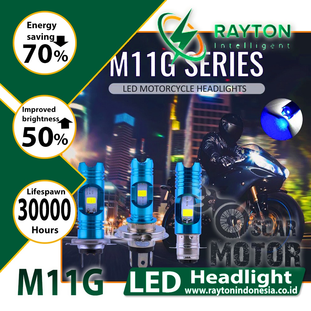 Lampu Depan Motor Rayton M11G-H6 H4 H7 2 LED Blue Devil DE HeadlampNEW motor motor motor