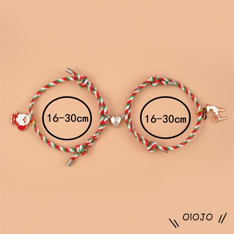 2 Pcs Beberapa Magnet Gelang Menarik Santa Claus Kreatif Adjustable Pesona Gelang Cinta Hadiah Natal - ol